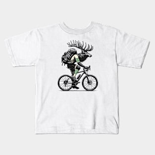 Cycling Elk with Backpack Kids T-Shirt